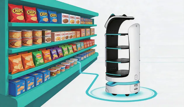 Schritt 1: BellaBot Pro fährt autonom die Monitoring-Route vor dem Regal ab