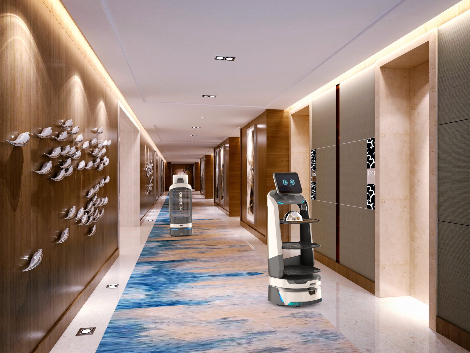 LuckiBot Pro navigiert durch einen Hotelflur